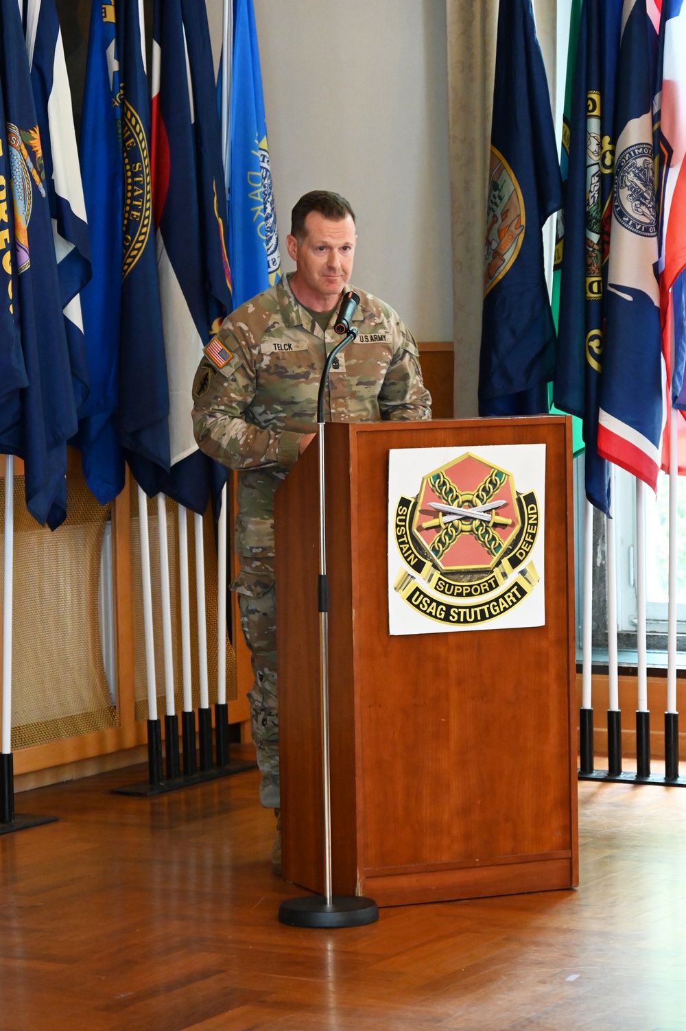 Company first sergeant relinquishes responsibility at USAG Stuttgart ceremony