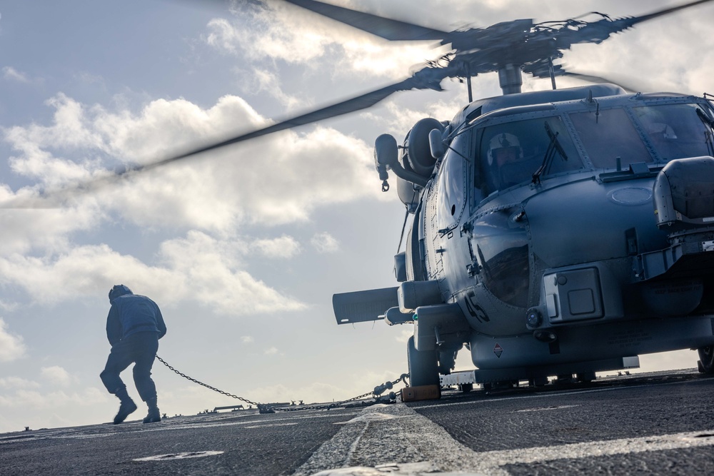 Helicopter Maritime Strike Squadron 49 det. 4 Conducts Flight Operations aboard USS Ralph Johnson