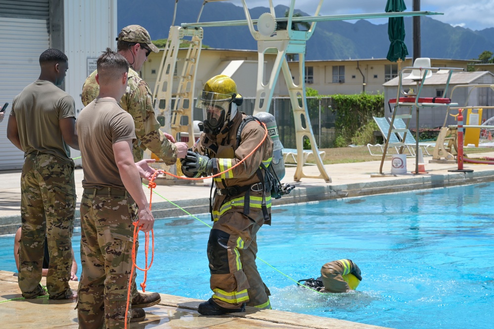 165th Airlift Wing firefighters conduct water survival training in Hawaii