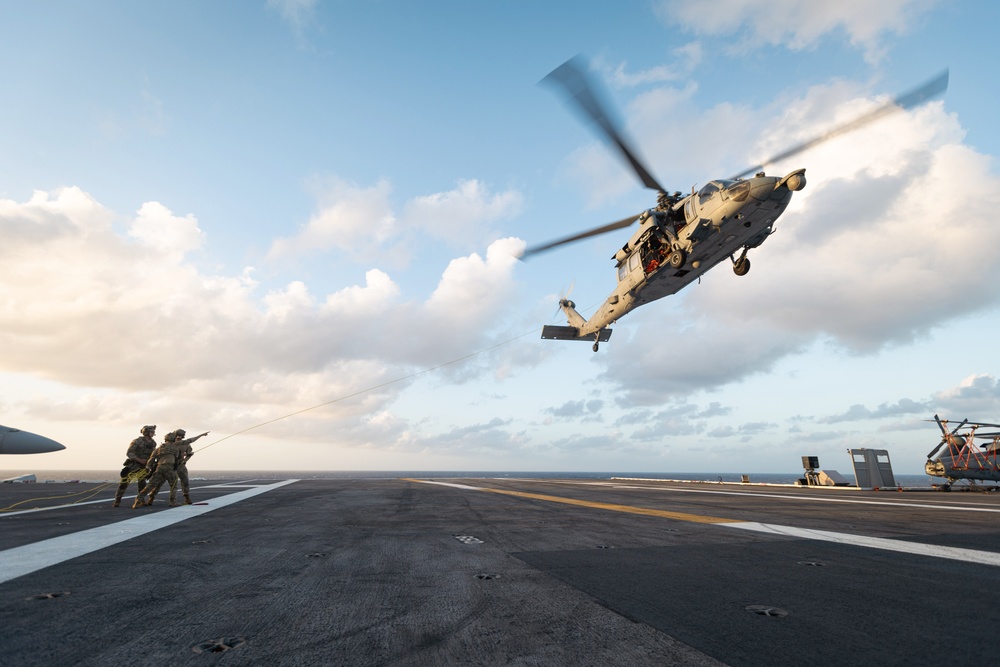 Carrier Strike Group 12 Explosive Ordnance Disposal Technicians Conduct Fast-Rope Exercise