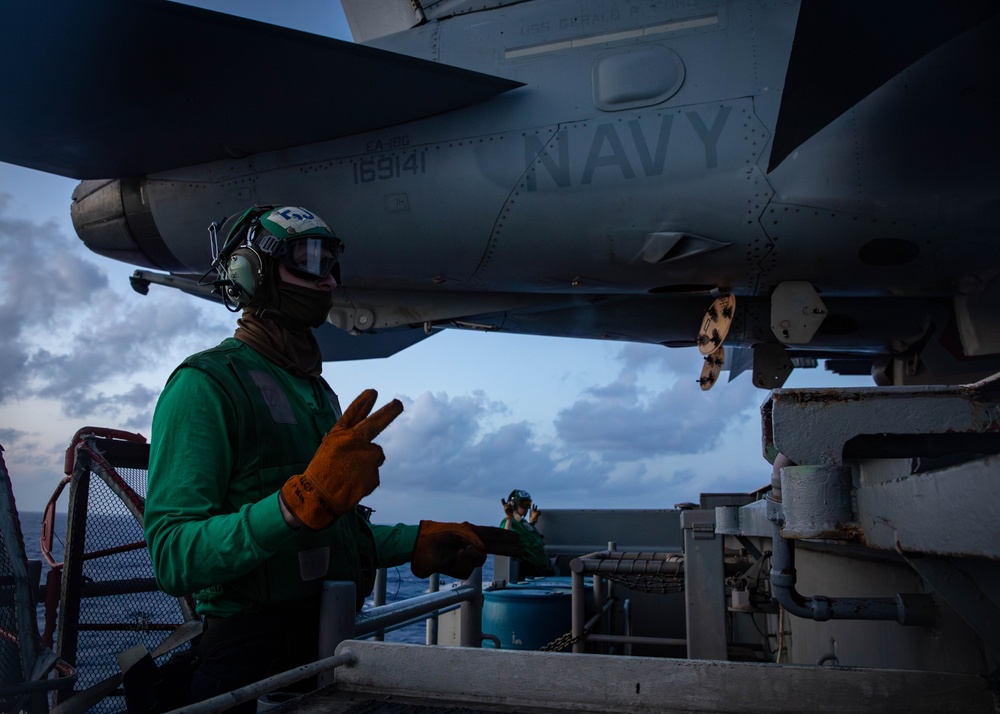 USS Gerald R. Ford (CVN 78) Conducts Night Flight Operations
