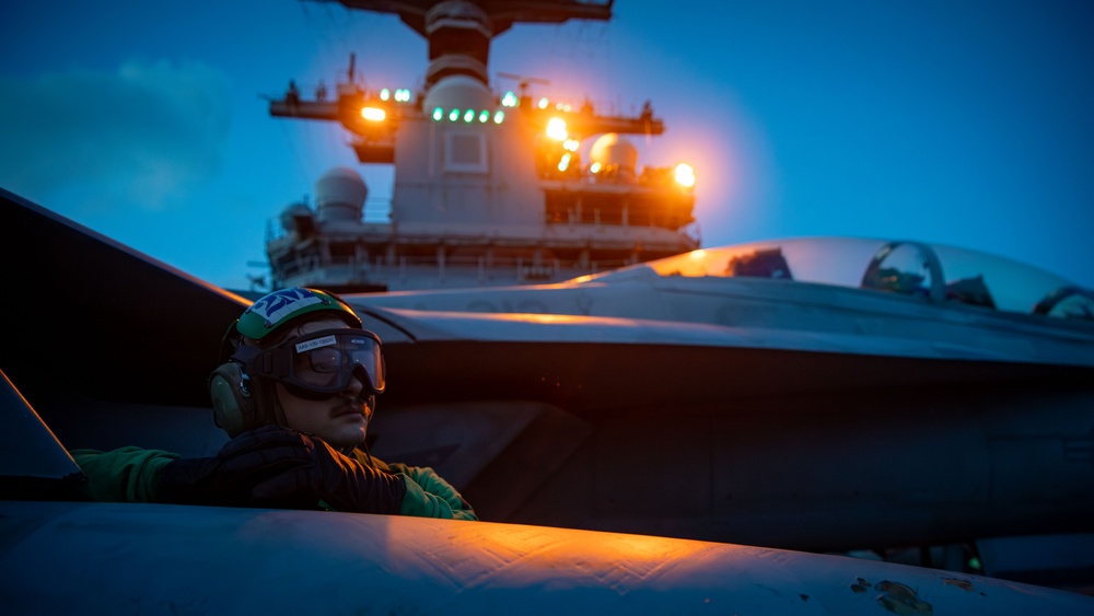 USS Gerald R. Ford (CVN 78) Conducts Night Flight Operations