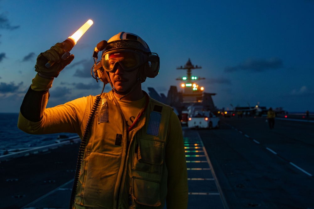 USS Gerald R. Ford (CVN 78) Conducts Night Flight Operations
