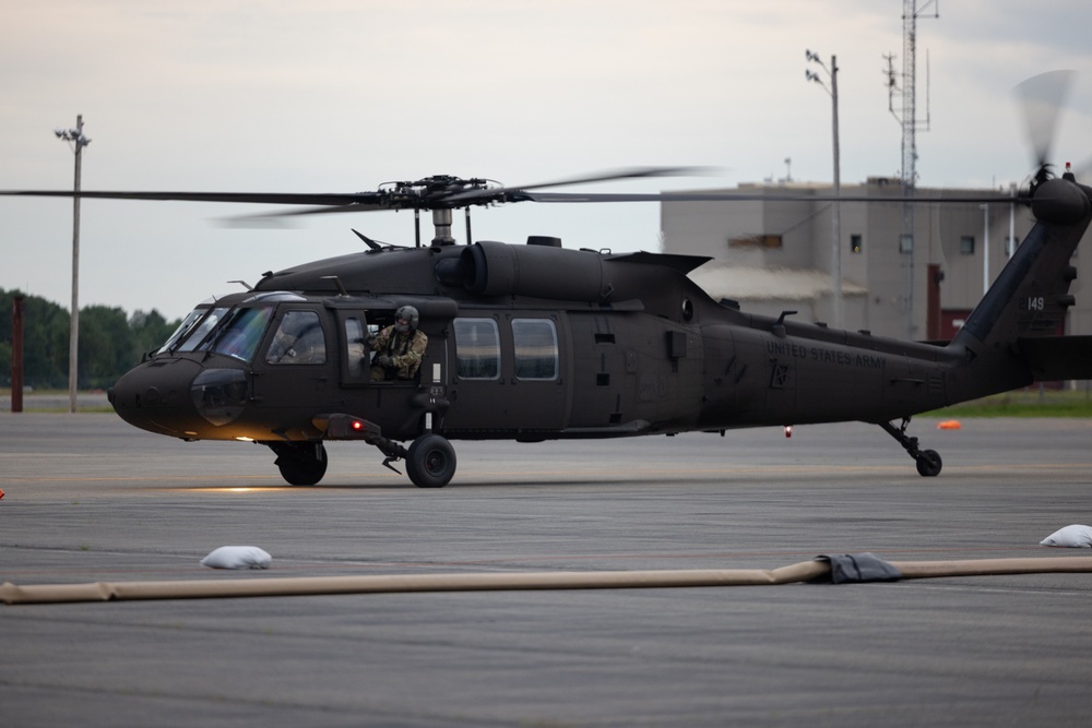 U.S. Marines with MWSS- 273 refuel a Connecticut Army National Guard UH-60 Blackhawk during Atlantic Alliance 2025