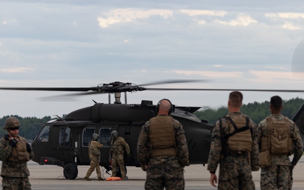 U.S. Marines with MWSS- 273 refuel a Connecticut Army National Guard UH-60 Blackhawk during Atlantic Alliance 2025