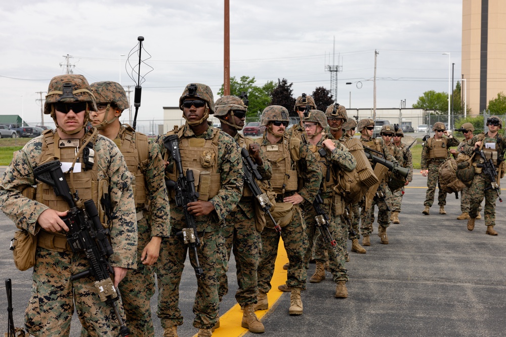 U.S. Marines with VMM-162 transport Marines with 1st Battalion, 25th Marines during Atlantic Alliance 2025