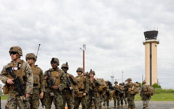 U.S. Marines with VMM-162 transport Marines with 1st Battalion, 25th Marines during Atlantic Alliance 2025