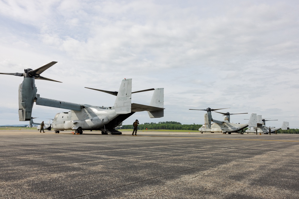 U.S. Marines with VMM-162 transport Marines with 1st Battalion, 25th Marines during Atlantic Alliance 2025