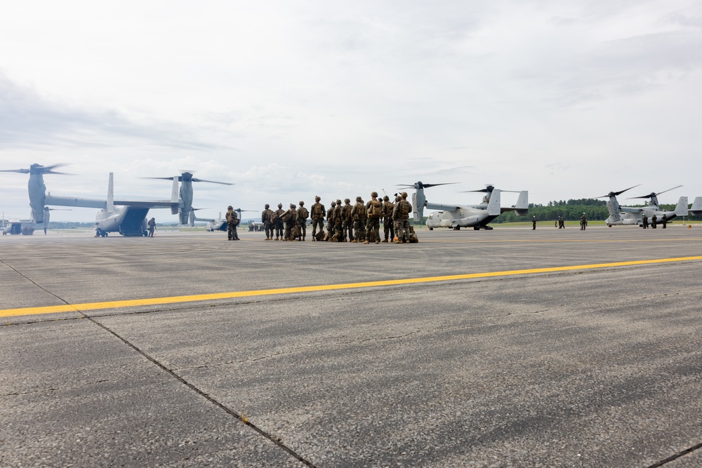 U.S. Marines with VMM-162 transport Marines with 1st Battalion, 25th Marines during Atlantic Alliance 2025