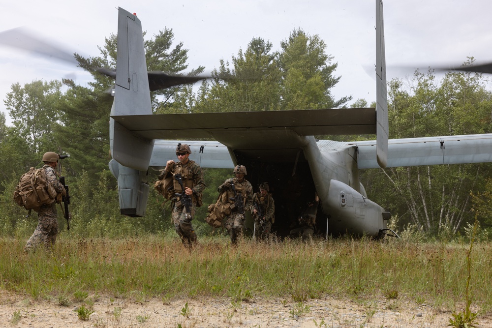 U.S. Marines with VMM-162 transport Marines with 1st Battalion, 25th Marines during Atlantic Alliance 2025