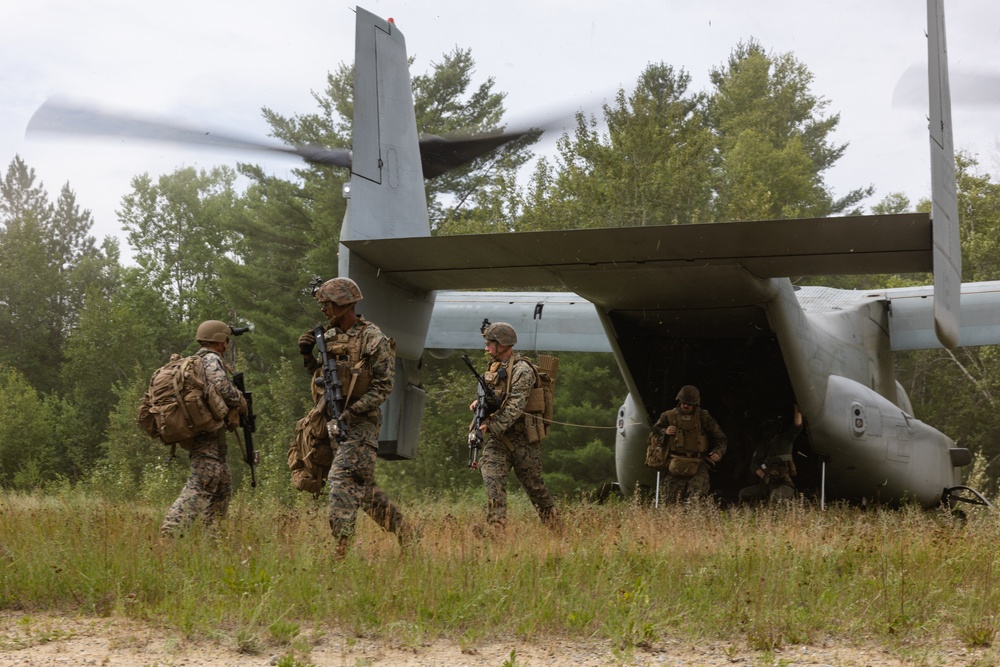 U.S. Marines with VMM-162 transport Marines with 1st Battalion, 25th Marines during Atlantic Alliance 2025