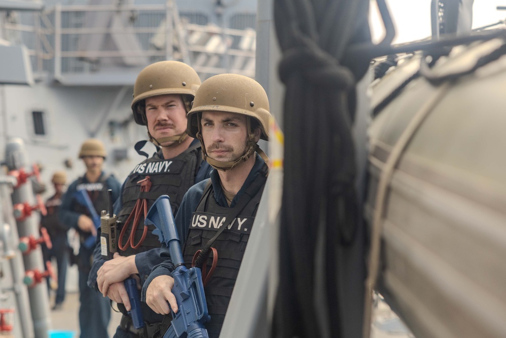 Sailors Respond During an Anti-terrorism Drill aboard USS Ralph Johnson