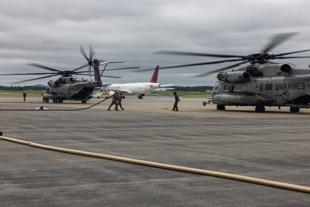 U.S. Marines with MWSS-273 refuel CH-53E Super Stallions during Atlantic Alliance 2025