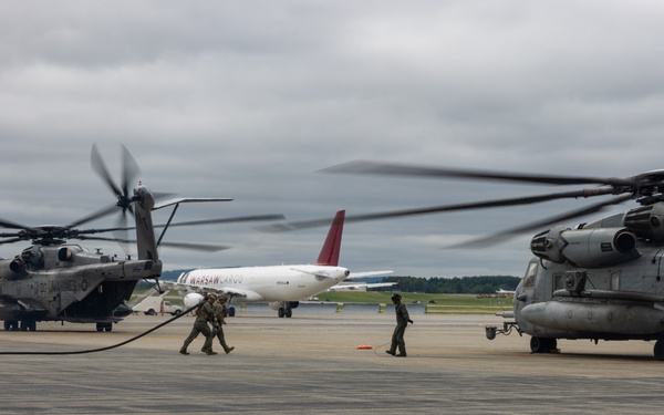 U.S. Marines with MWSS-273 refuel CH-53E Super Stallions during Atlantic Alliance 2025