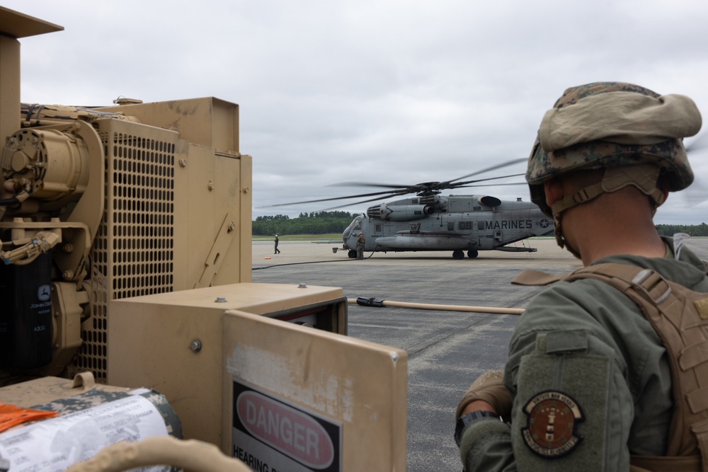 U.S. Marines with MWSS-273 refuel CH-53E Super Stallions during Atlantic Alliance 2025