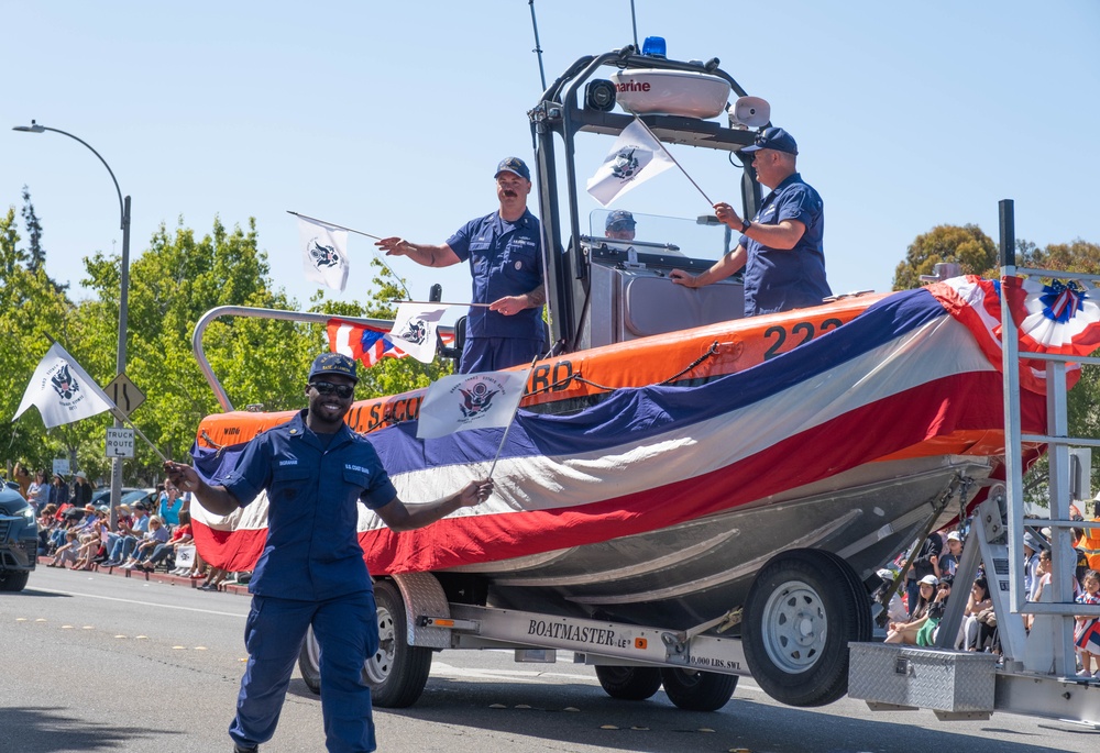 U.S. Coast Guard members march in annual Fourth of July parade