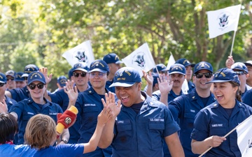U.S. Coast Guard members march in annual Fourth of July parade