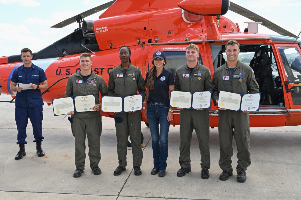 DHS Secretary awards Air Station Corpus Christi aircrew for heroic actions during Kerrville flash flooding