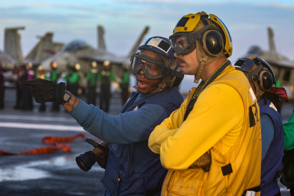 USS Gerald R. Ford (CVN 78) Conducts Flight Deck Firefighting Drill