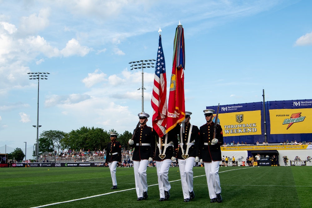 Marine Week Chicago 2025: U.S. Marine Corps Color Huard at the Premier Lacrosse League game
