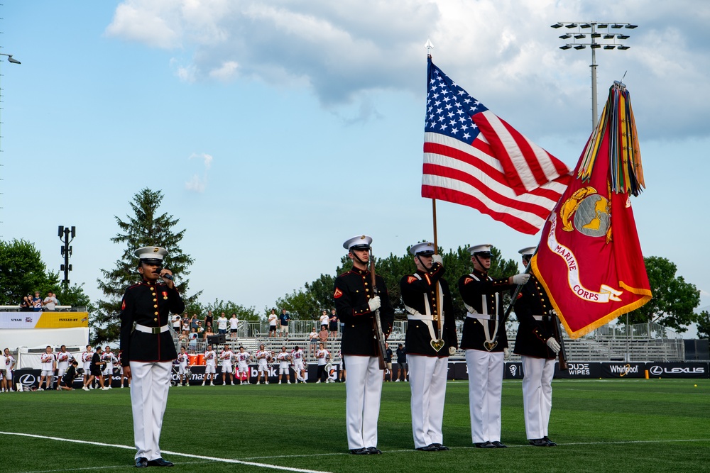 Marine Week Chicago 2025: U.S. Marine Corps Color Huard at the Premier Lacrosse League game