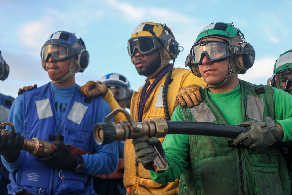 USS Gerald R. Ford (CVN 78) Conducts Flight Deck Firefighting Drill