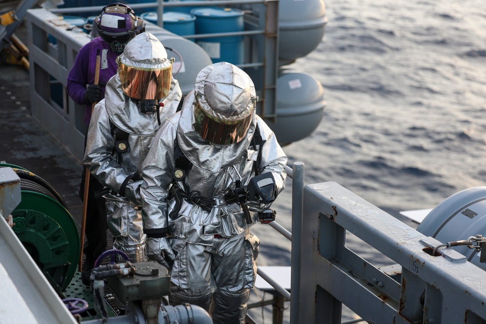 USS Gerald R. Ford (CVN 78) Conducts Flight Deck Firefighting Drill