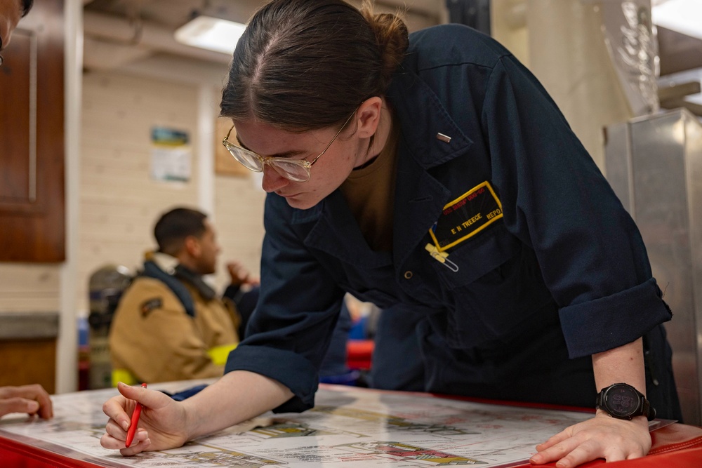 Shoup conducts general quarters drill