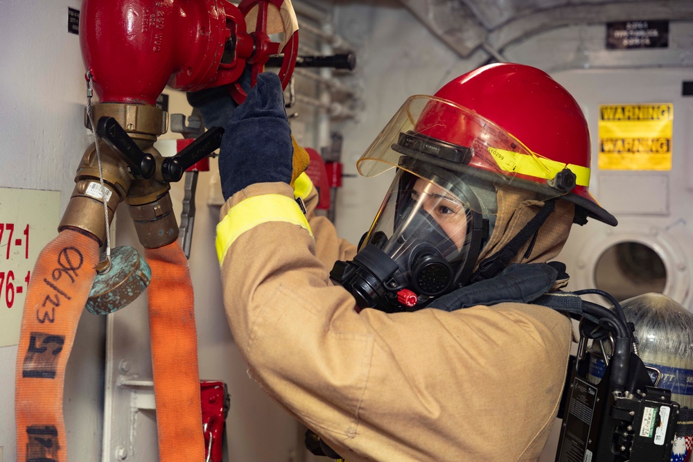 Shoup conducts general quarters drill