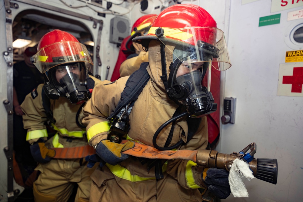 Shoup conducts general quarters drill