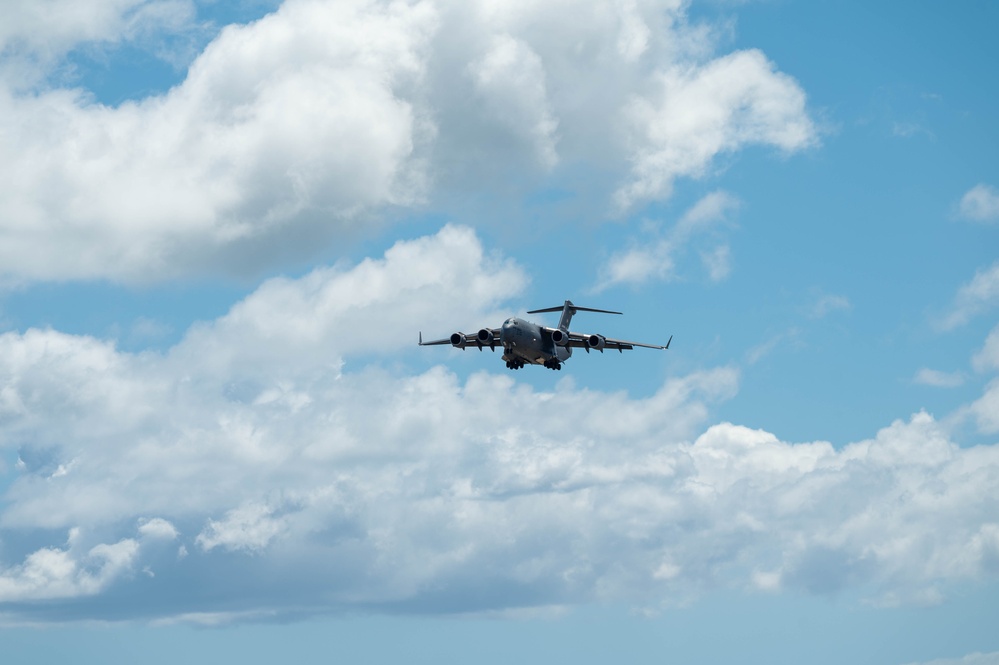 U.S. Air Force aircraft land at Joint Base Pearl Harbor-Hickam in support of REFORPAC 25