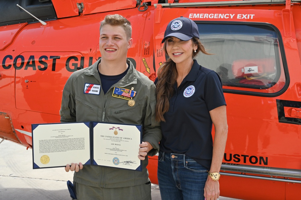 DHS Secretary awards Air Station Corpus Christi aircrew for heroic actions during Kerrville flash flooding
