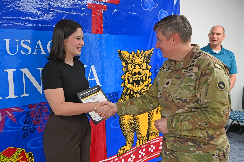USAG Okinawa Hosts a Recognition Ceremony for an Army Community Service front desk clerk
