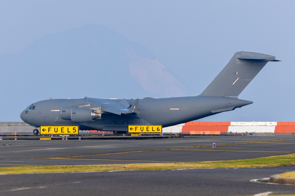 U.S. Airmen with 177th Fighter Wing and 437th Airlift Wing land at MCAS Iwakuni for exercise Resolute Force Pacific