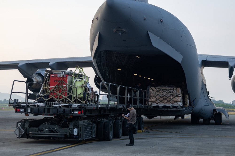 U.S. Airmen with 177th Fighter Wing and 437th Airlift Wing land at MCAS Iwakuni for exercise Resolute Force Pacific