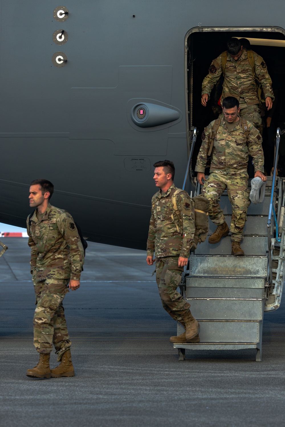 U.S. Airmen with 177th Fighter Wing and 437th Airlift Wing land at MCAS Iwakuni for exercise Resolute Force Pacific