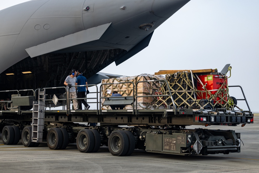 U.S. Airmen with 177th Fighter Wing and 437th Airlift Wing land at MCAS Iwakuni for exercise Resolute Force Pacific