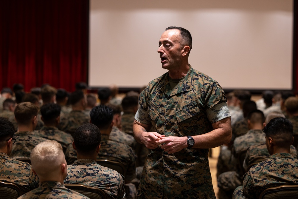 III MEF Sgt. Maj. Christopher Adams holds townhall meeting on Camp Hansen