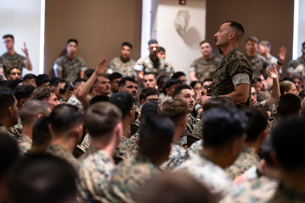 III MEF Sgt. Maj. Christopher Adams holds townhall meeting on Camp Hansen