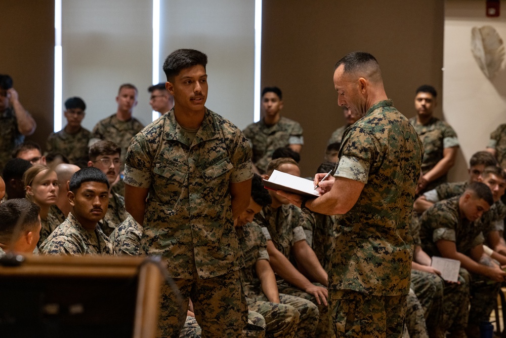 III MEF Sgt. Maj. Christopher Adams holds townhall meeting on Camp Hansen