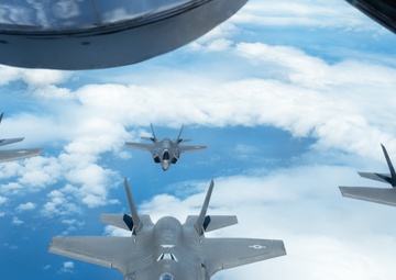 22 ARW KC-135s, KC-46s aerial refuel F-35s, C-17s during kick-off for the DLE 25