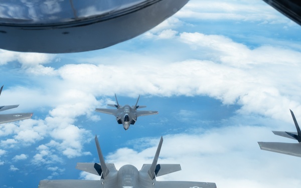 22 ARW KC-135s, KC-46s aerial refuel F-35s, C-17s during kick-off for the DLE 25