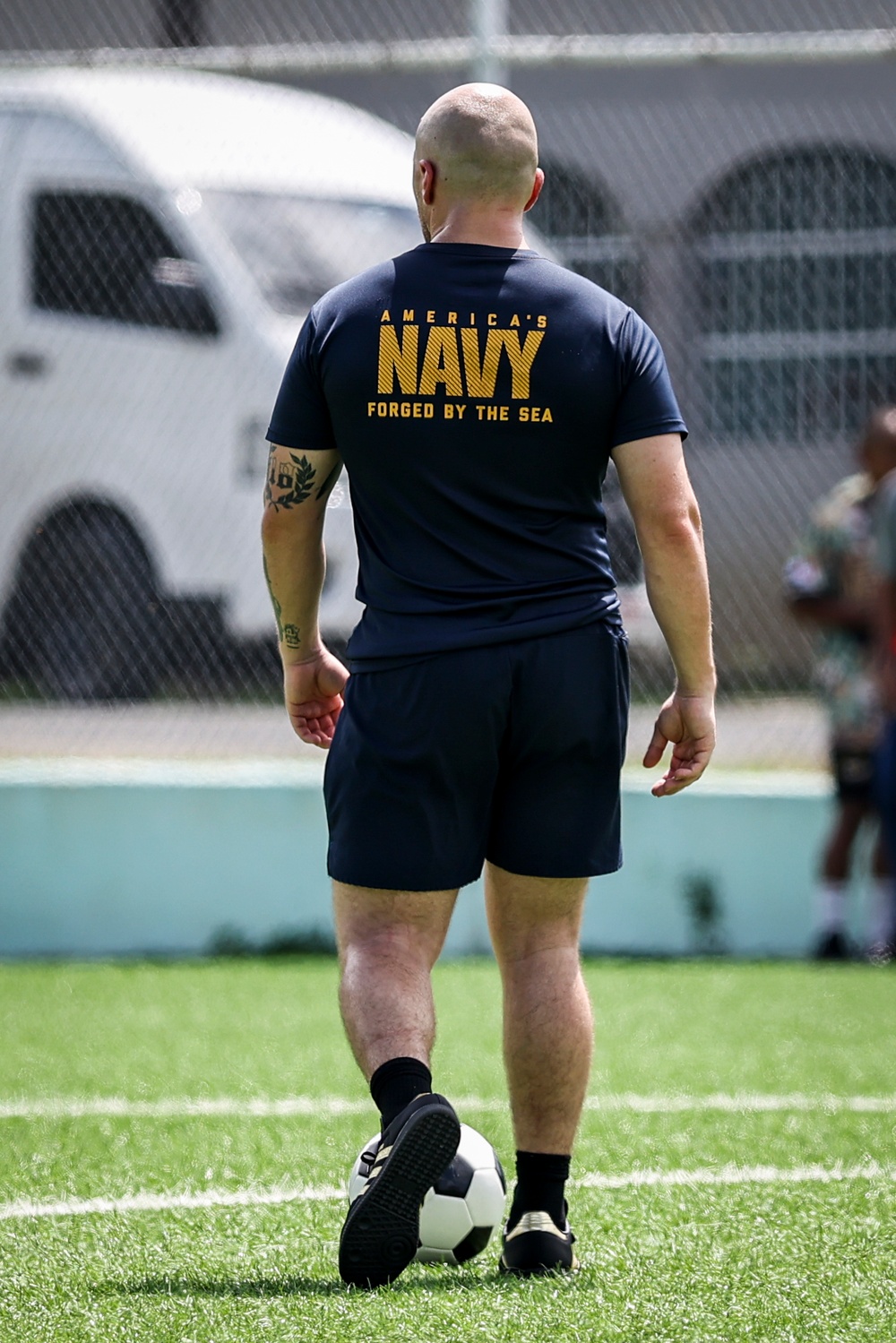 U.S. Navy, National Aeronaval Service of Panama play a soccer match