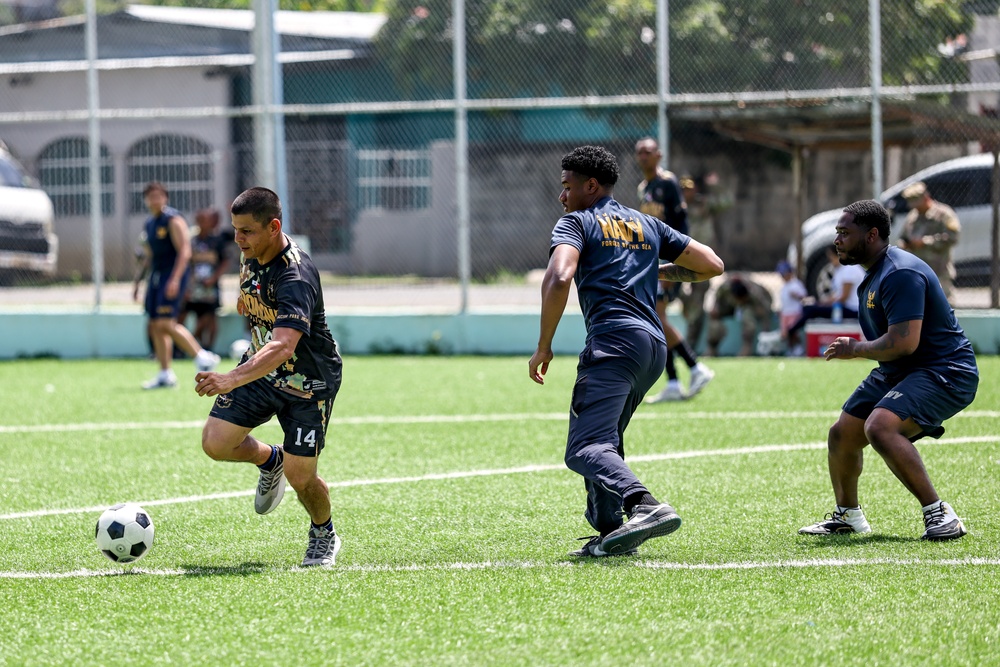 U.S. Navy, National Aeronaval Service of Panama play a soccer match