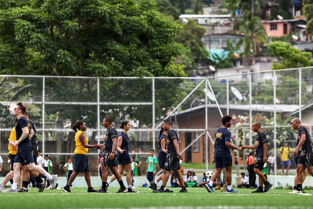 U.S. Navy, National Aeronaval Service of Panama play a soccer match