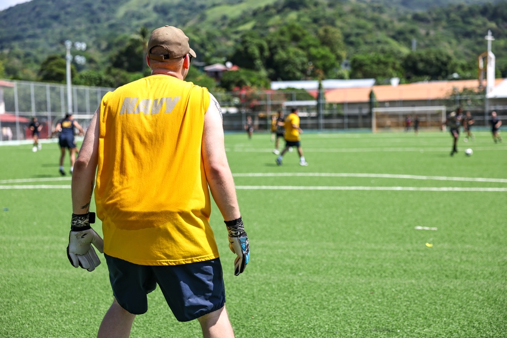 U.S. Navy, National Aeronaval Service of Panama play a soccer match