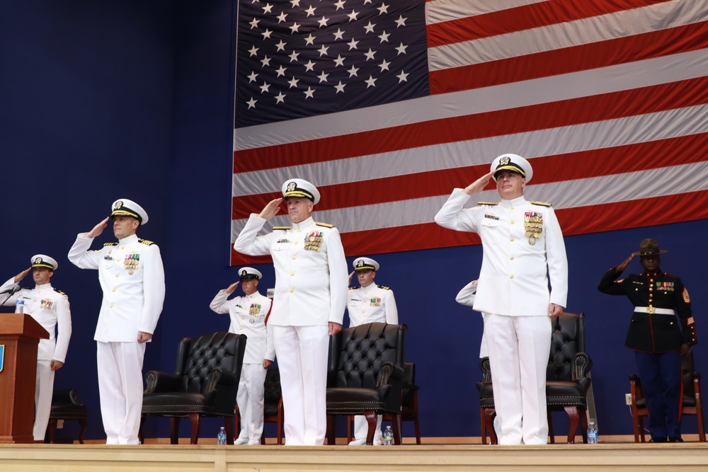 Rear Admiral Theodore LeClair and Rear Admiral Matthew T. Pottenburgh visit Officer Training Command Newport (OTCN)