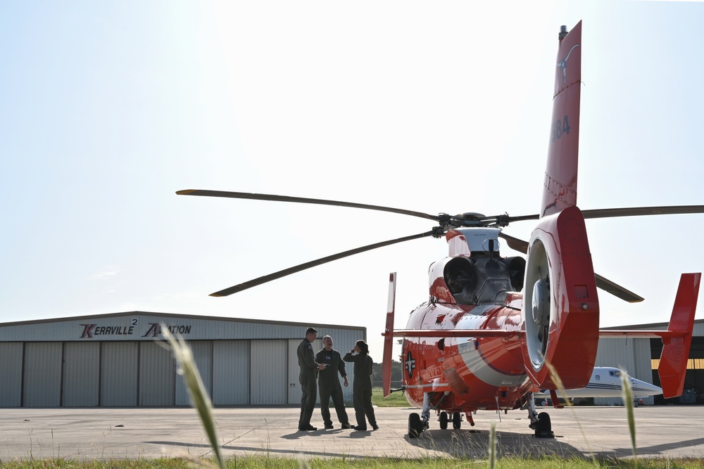 Coast Guard Air Station Houston aircrew conducts preflight brief in Kerrville, Texas