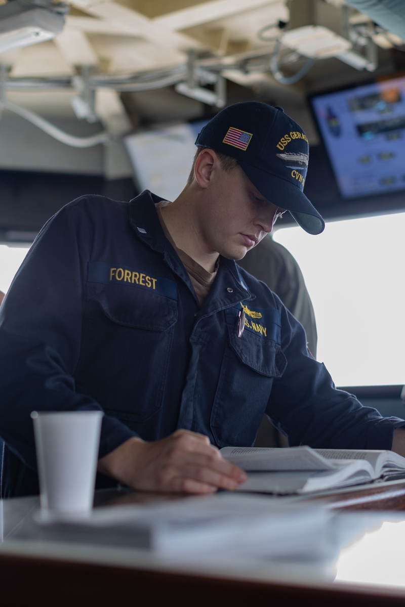 USS Gerald R. Ford (CVN 78) Sailor Stands Watch