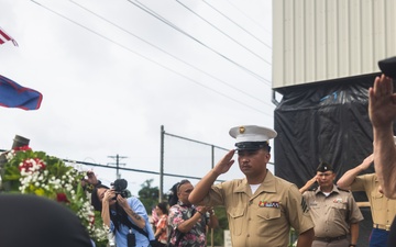 Camp Blaz Marines participate in a memorial service in Mangilao